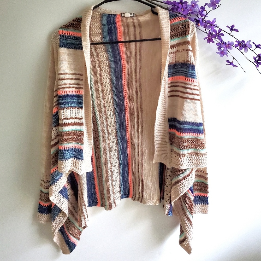 Eyeshadow Open Front Cardigan Striped Multicolored